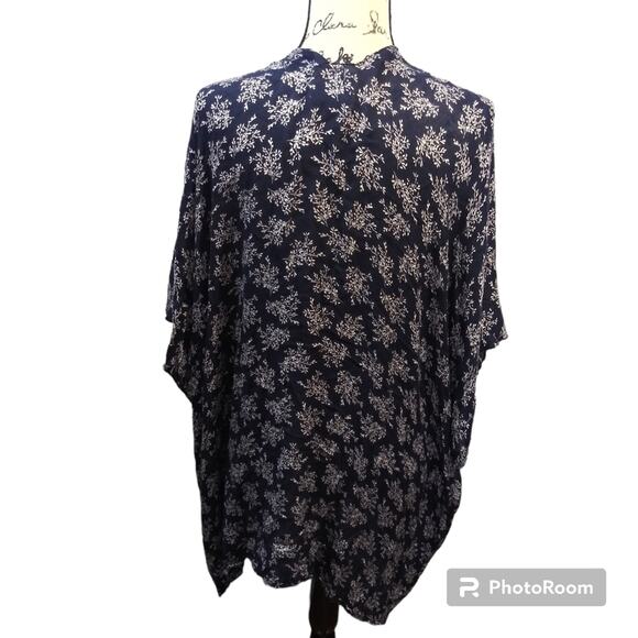 Loft Navy Blue Floral Kimono Cardigan Cover Up Size OS - Picture 3 of 7